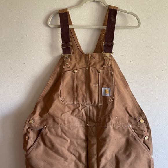 Vintage Carhartt Quilted Lined Canvas Bib Overalls Brown Made In The USA 6FBQZ - Picture 3 of 11